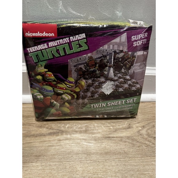 Ninja Turtles Twin Sheet Set Flat Sheet‎ Fitted Pillowcase Sealed 2014 TMNT Soft